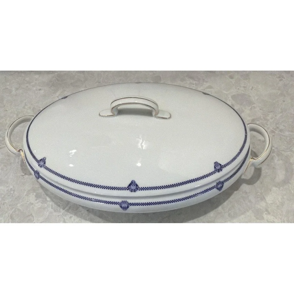 1930 hutschenreuther sell LHS Bavaria Soup Tureen Blue with gold trim no chips
